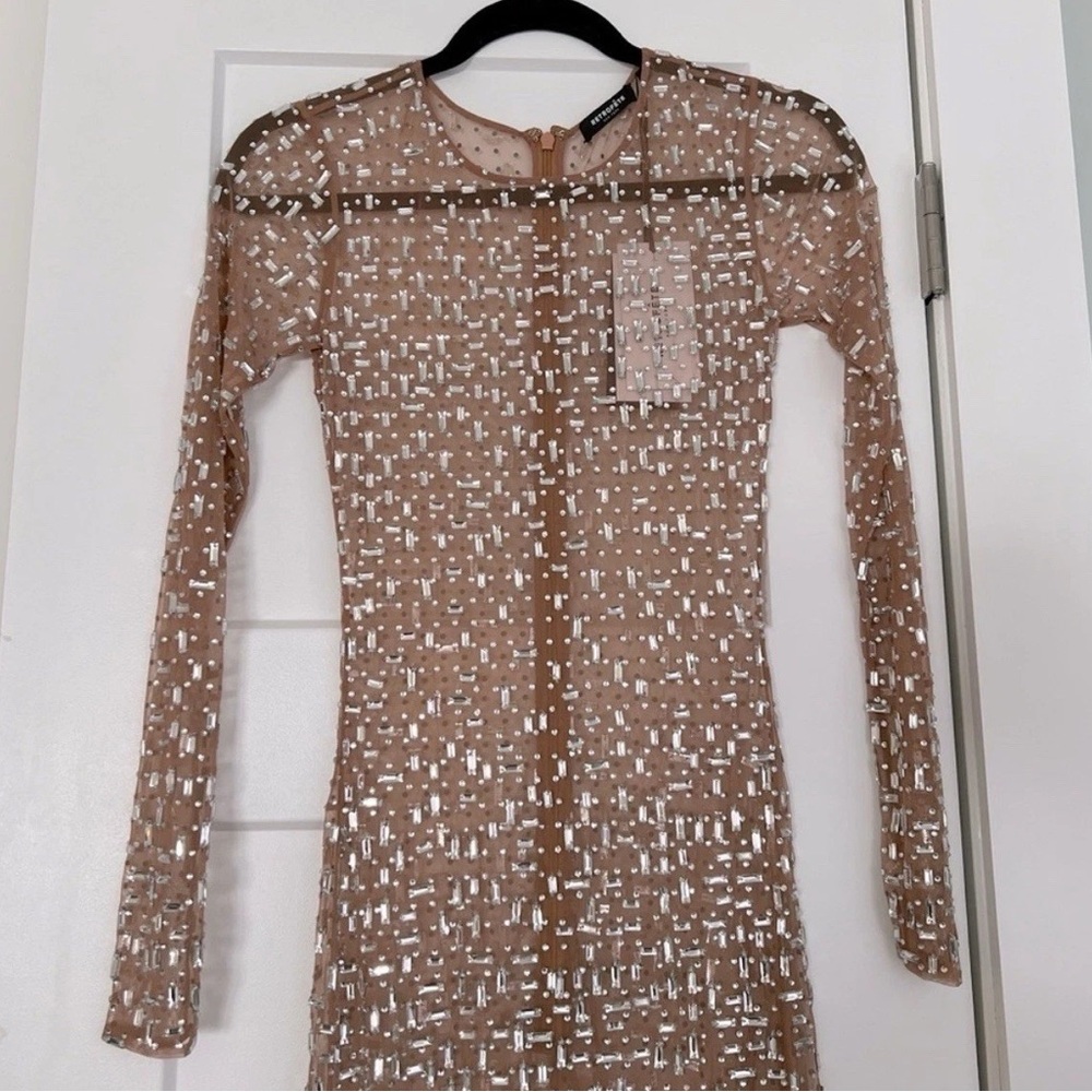 Vinci Dress in Silver & Nude retrofete Handmade Crystal Embellished Gown